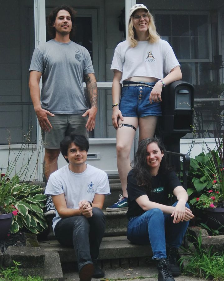 Equipment. Left to right, top first: Jake (drums), Jacob (guitar) Nick (guitar/vocals), Ellie (bass)